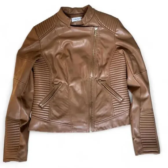 Caramel faux leather Calvin Klein jacket - Picture 2 of 8